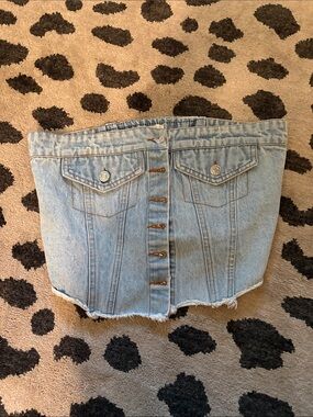 Light Blue Denim Button-Front Mini Skirt